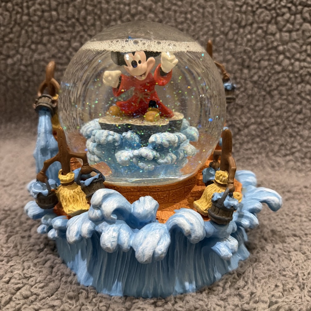 Disney Mickey Mouse Musical Snow Globe Fantasia The Sorcerer's Apprentice Works